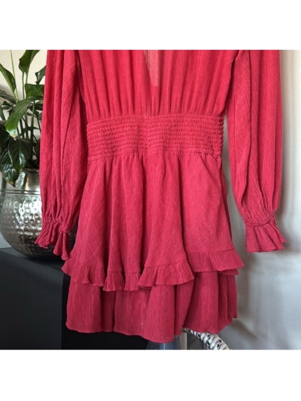 Hello Molly  Lost Somebody Gauze Long Sleeve Mini Dress Sz S/4 Front Tie Ruffles - Picture 16 of 16